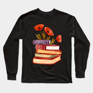 Poppy Flowers And Books | Red Poppies Long Sleeve T-Shirt